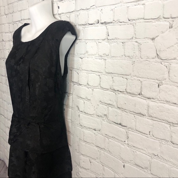 Black Tiered Textured Floral Print Party Cocktail Sleeveless Layer Dress 16 - Picture 4 of 9